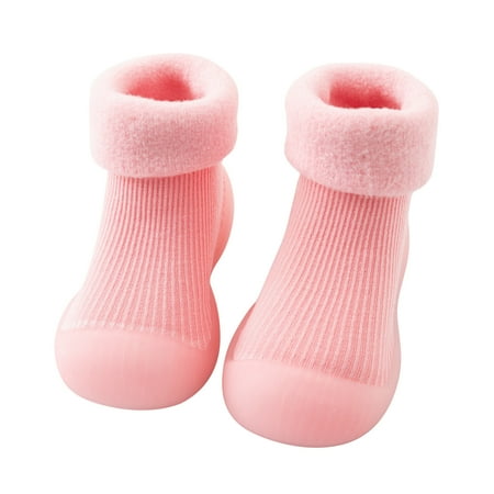 

kpoplk Toddler Slippers Kids Toddler Baby Boys Girls Solid Warm Knit Soft Sole Rubber Shoes Socks Slipper Toddler Boy Slippers(Pink)