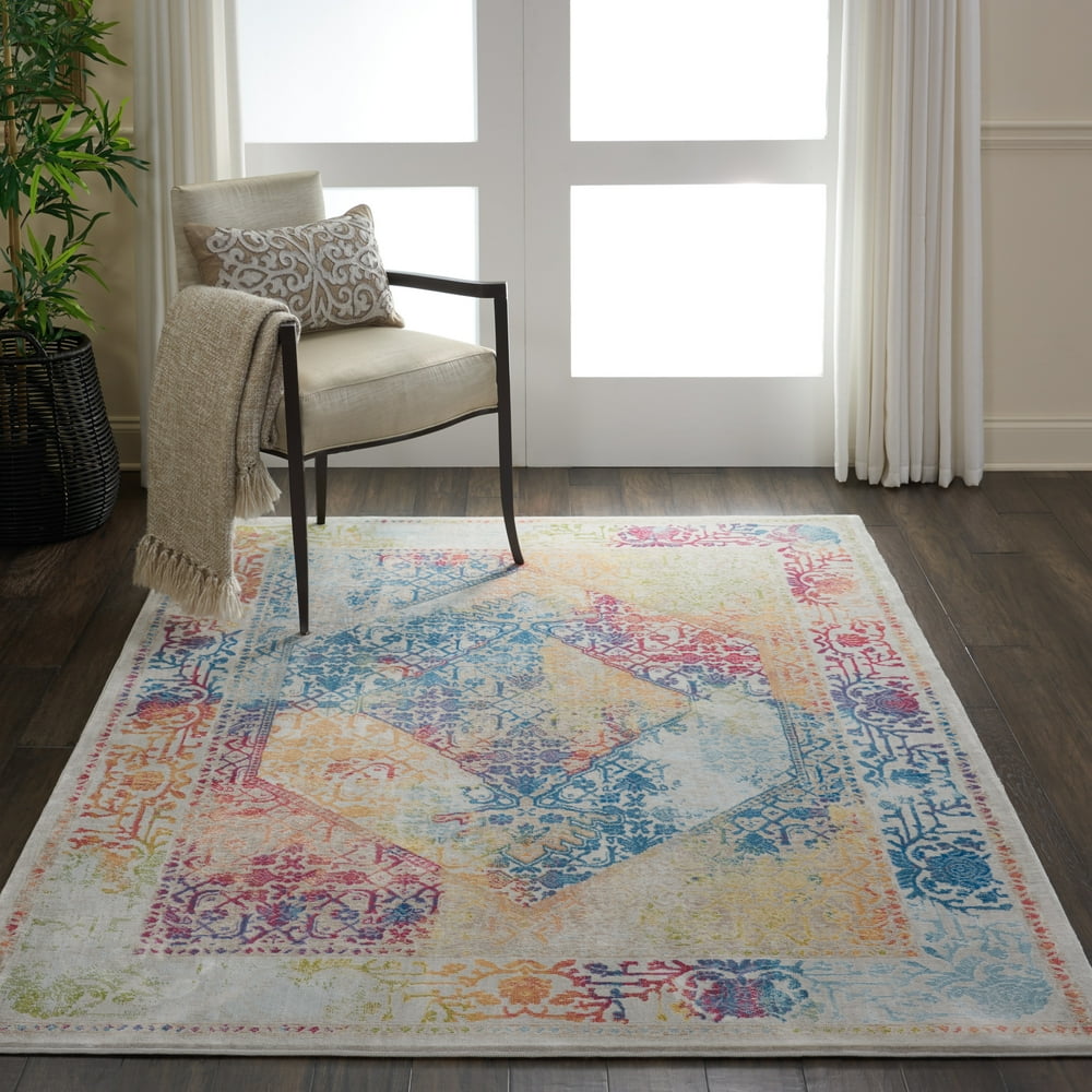 Nourison Global Vintage Boho Bordered Ivory/Multicolor Area Rug