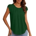 thumbnail image 3 of Craaazy Women's Summer Fashion Solid Color Short Sleeve Round Neck Pleated Tops with Loose Curved Hem for Casual Outfits, 3 of 8