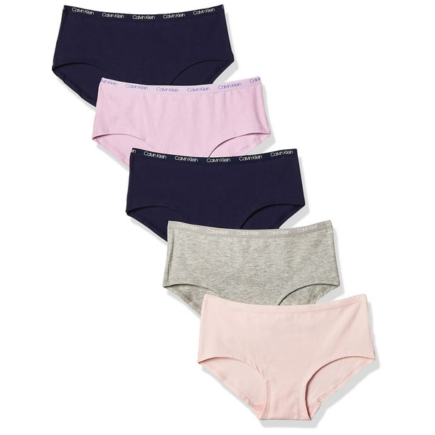 Calvin Klein Girls' Underwear Cotton Bikini Panty, 5 Pack, Heather