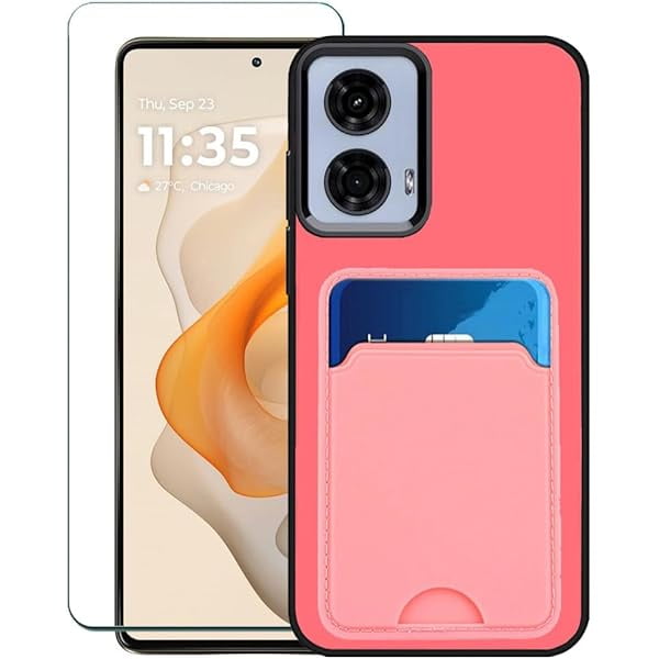 wonima11 for Motorola G Stylus 5G 2024 XT2419V Case with Screen Protector, 2In 1 Wallet Cover with Credit Card Holder Silicone Rubber Slim Thin Soft TPU Case for Moto G Stylus 5G 2024 XT2419V -Pink