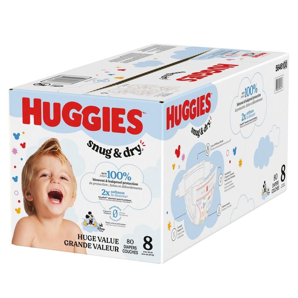 HUGGIES Snug & Dry Baby Diapers, Mega Colossal Pack, Sizes 1-8 | 208-80 Count