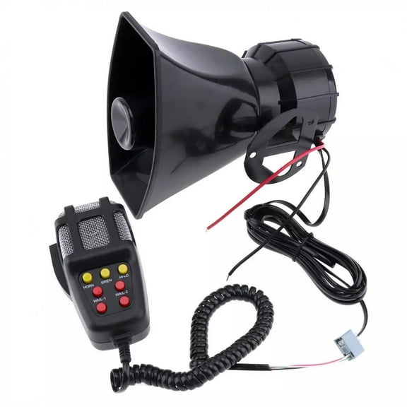 Car Siren Horn 7 Sound Microphone, Alarm Houting Amplifier Speaker, Black