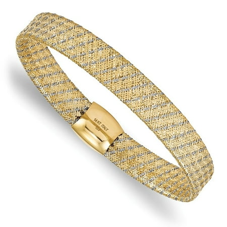 14k Two Tone Gold Fancy Stretch Bangle Bracelet