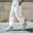 (Casual 40)White, variant on Mens Summer Pants Fashion Trousers Casual Solid Color Loose Multi-Pocket Drawstring Workwear Belted Cargo Full Length Pants
