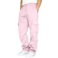 thumbnail image 2 of Men Cargo Sweatpants Elastic Drawstring Waist Loose Fit Casual Jogger Pants Multi Pockets Soft Athletic Outdoor Workout Trousers S, 2 of 8