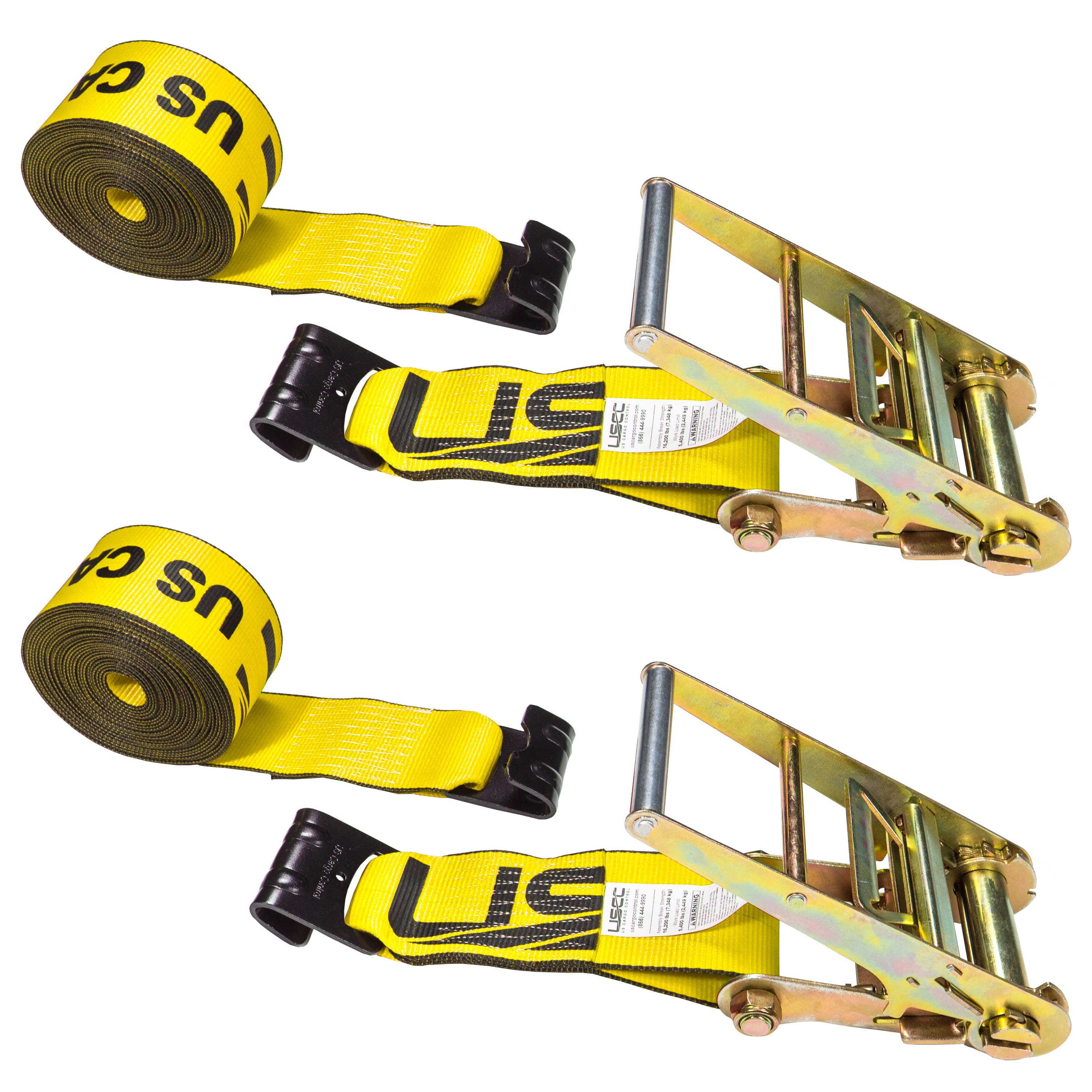 4" x 20' Yellow Ratchet Strap w/ Flat Hooks 2 Pack