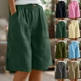 thumbnail image 1 of Women's Linen Summer Shorts Solid Color Half Shorts Summer Elastic Waist Buttons Casual Pockets Pink, 1 of 9