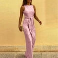thumbnail image 5 of Women Open Back Sleeveless Wide Leg Long Pant Jumpsuits Sparkly Sequins Color Belted Romper Playsuit Clubwear, 5 of 8