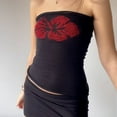 thumbnail image 2 of Women'S Floral Print Strapless Tube Top Y2k Summer Knitted Bandeau Crop Tops Black S, 2 of 4