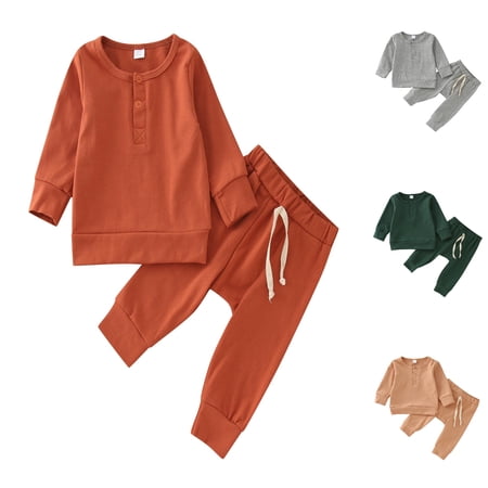 Fozruso Boys Outfit Sets Baby Boys Girls Long Sleeve Patchwork Sweatshirt Tops Solid Pants Outfit Set 2PCS Clothes Kids Casual School 12-18 Months