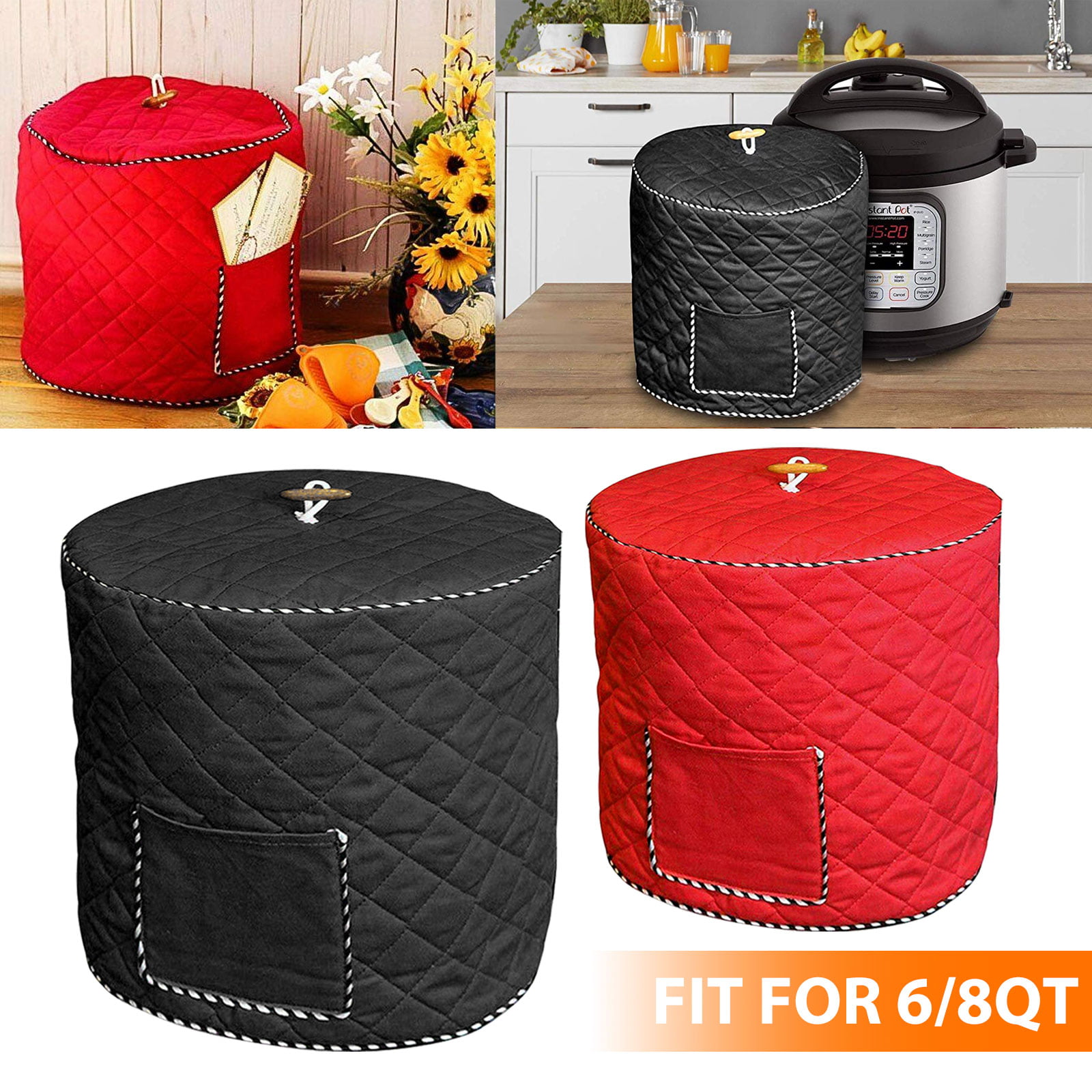 Black Decorative Appliance Cover with Pocket for Accessories Dust Proof Cover for 6 Quart Instant Pot and Electric Pressure Cooker