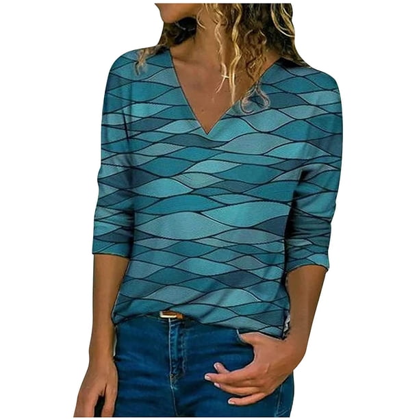 Blusa Gegular de manga larga con cuello en V informal para mujer Pompotops gfhjh5483
