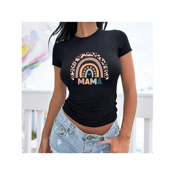 Playera Blusa De Mamá Estilo Arcoiris – Amor, Arcoíris y Corazones en Cada Suspiro Color Negro Talla Mediana Marca Emil SaEs