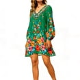 thumbnail image 2 of Summer Chiffon Dresses for Women Plus Size V Neck Pleasant Long Sleeve Floral Dress Holiday Wedding Guest Beach Party Swing Sundress S-3XL, 2 of 5