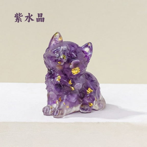 WEUVEB Crystal Lying Cat Resin Figurine Purple 1Set 2.0x1.7x1.4in