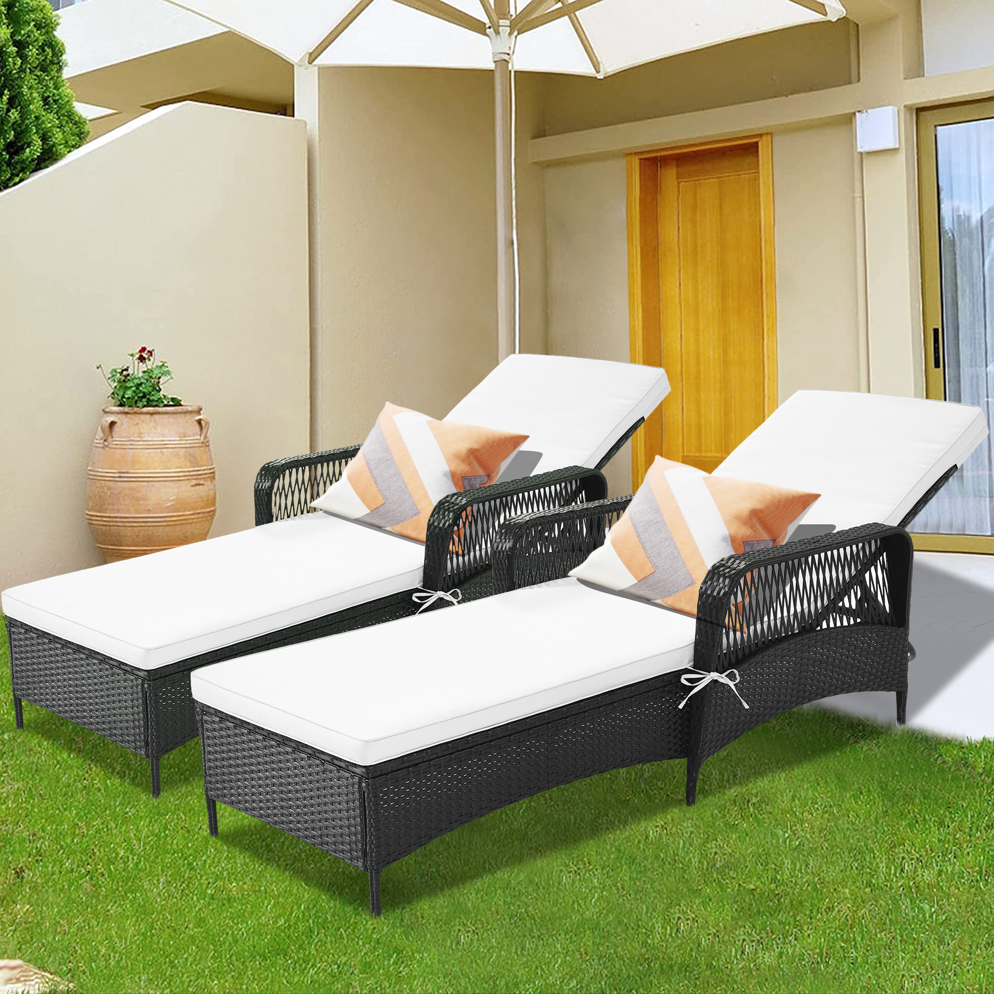 Chaise Lounge Chairs for Outside 2 Pieces, Patio Adjustable Lounge Chairs Set of 2, Outdoor Rattan Wicker Pool Chaise Lounge Chairs Cushioned Poolside Chaise Lounge Set, Beige - image 1 of 11