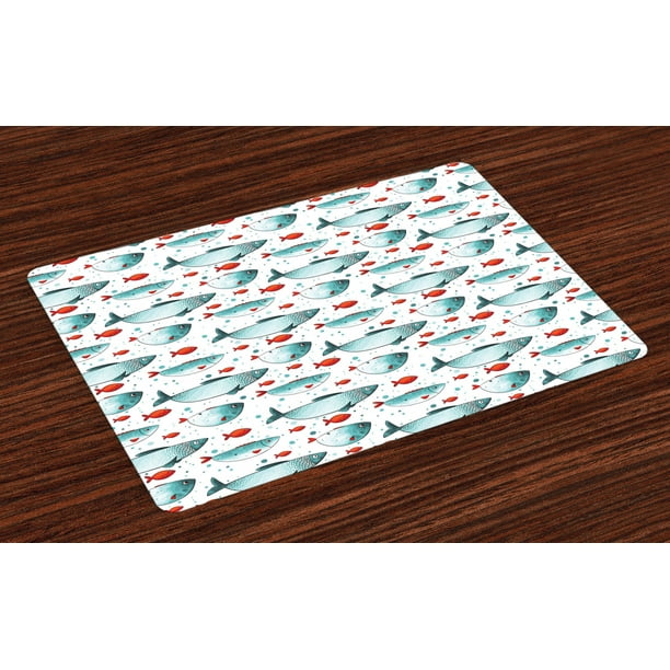 Fish Placemats Set of 4 Subaquatic Animal Pattern on Dotted Background