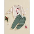 thumbnail image 5 of Baby Toddler Boys Christmas Pants Outfits Set 6 12 18 24 Months 2T 3T 4T Long Sleeve Candy Cane Embroidery Sweatshirt Drawstring Pants Clothes Sets, 5 of 9
