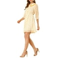 thumbnail image 5 of INSPIRE CHIC Women's Stars Dots Print Turn Down Collar Ruffled 3/4 Sleeve Dress L White Yellow Heart, 5 of 8