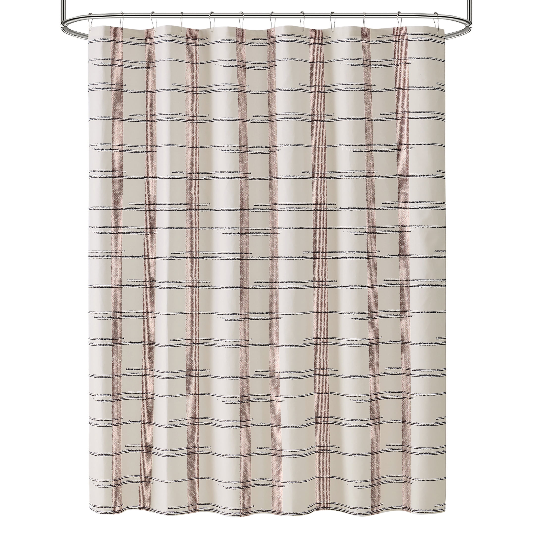 Mainstays Red Plaid Shower Curtain Set – 16-Piece Bathroom Set with Hooks, Bath Rug, Soap Pump & Tray – Red Canyon, Machine Washable