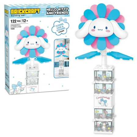 Brickcraft Cinnamoroll Flower & Vase (122 plastic pcs) – Sanrio Building Kit, Floral Décor & Modular Bouquet for Cute Home Display for Him or Her