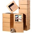 thumbnail image 1 of Caja De Panadería Marrón De 50 Piezas Y Cuerda De 150 M Con Vitrina De Papel Cajas De Embalaje De Regalo De Cartón Para Pasteles, Galletas, Pasteles Pequeños, Pie, Cupc. Afortunado Sencillez, 1 of 5