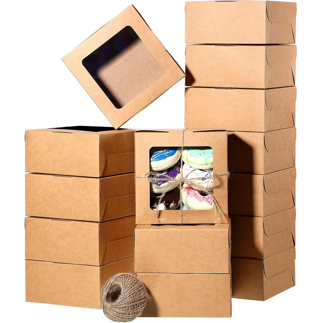 Caja De Panadería Marrón De 50 Piezas Y Cuerda De 150 M Con Vitrina De Papel Cajas De Embalaje De Regalo De Cartón Para Pasteles, Galletas, Pasteles Pequeños, Pie, Cupc. Afortunado Sencillez