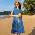 thumbnail image 4 of Balery Hibiscus Flowers Calm Water Vestidos sueltos de manga corta para mujer, vestidos de verano 2025, vestidos casuales de corte A con vuelo., 4 of 6