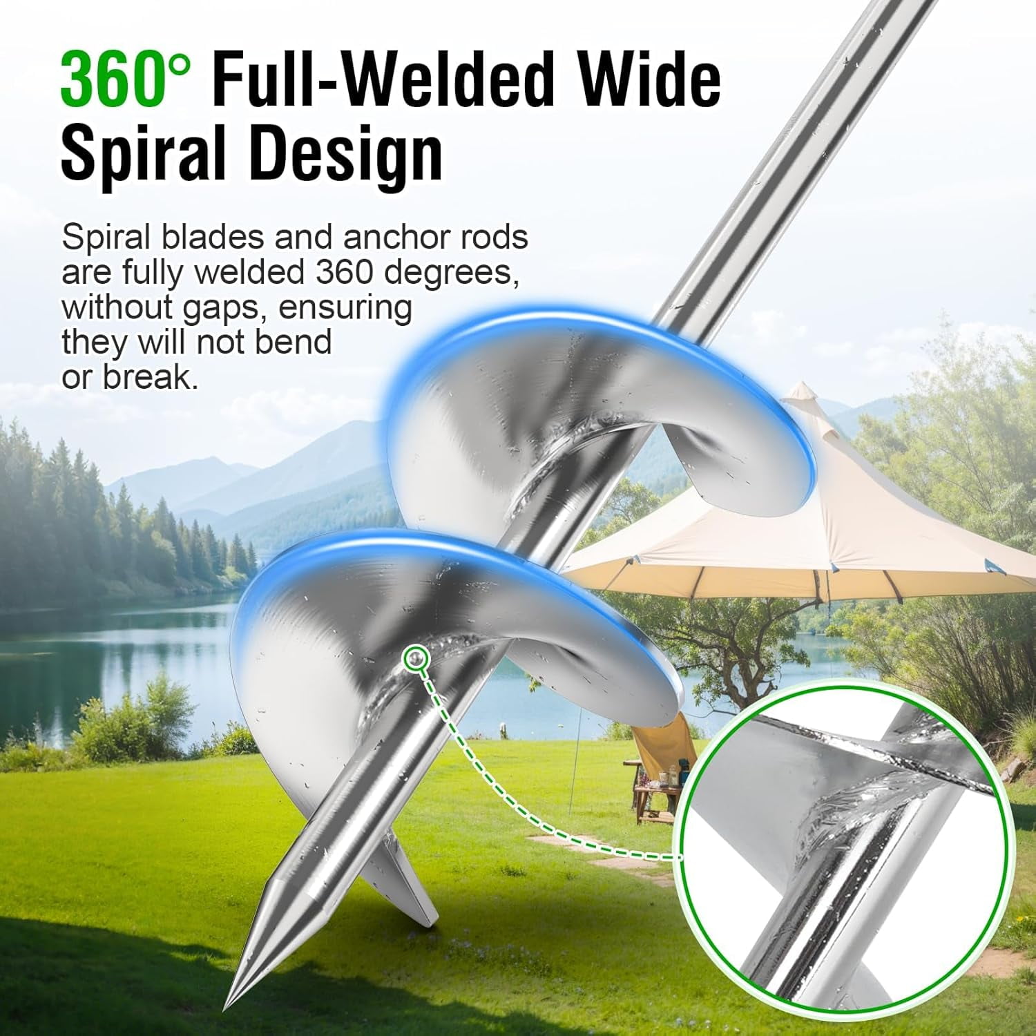 Heavy Duty Ground Anchors 4 Pack with T-Wrench - Solid Steel  Stakes for Tents Sheds