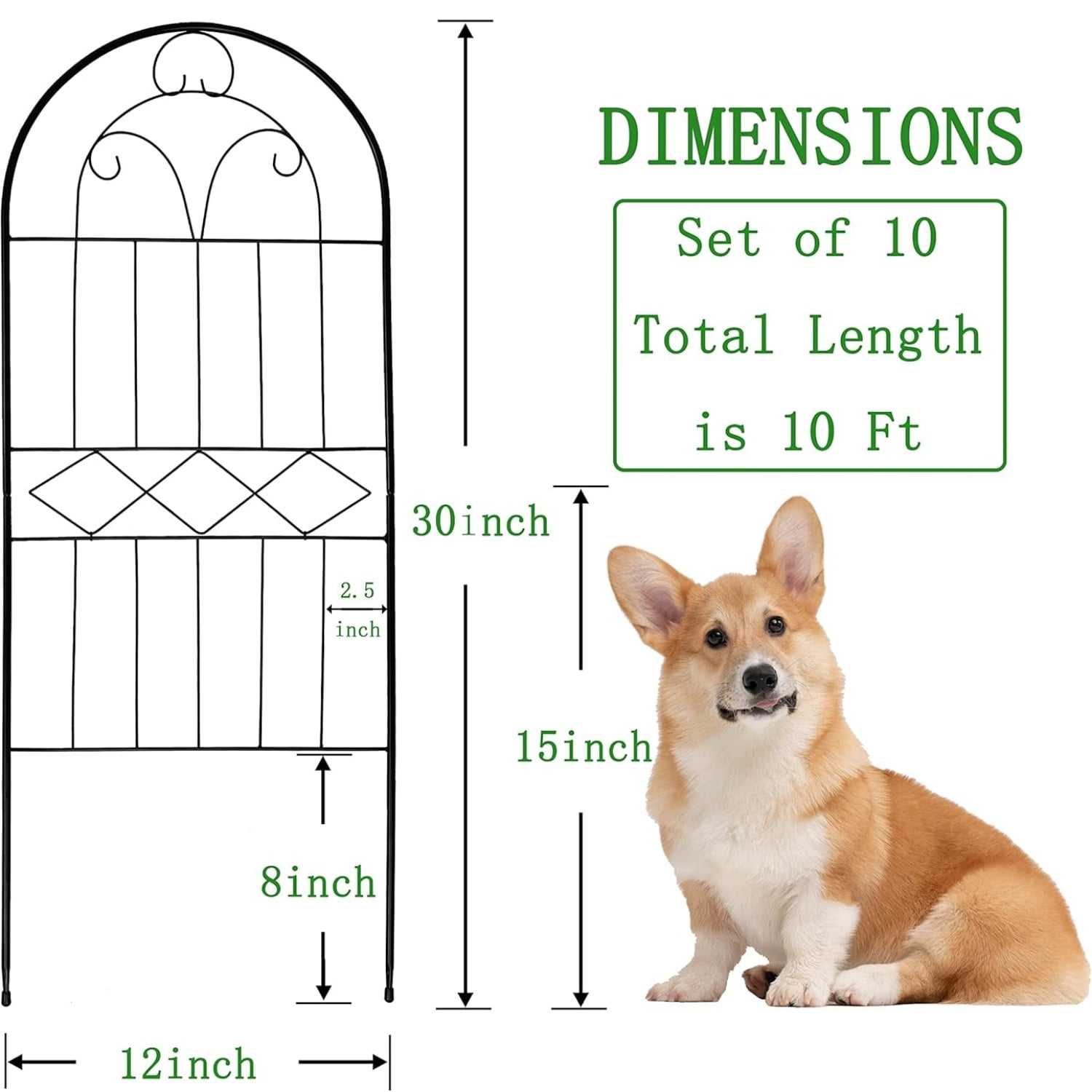 Decorative Garden Fence 10 Pack, 30in (H) x 10ft (L) Rustproof Metal Wire Animal Barrier, Arched Flower Edging Border Fencing Panel for Dog, Yard, Patio, Outdoor, Decor
