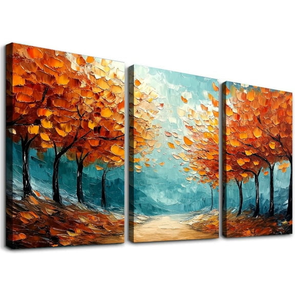 12x16 Inch Triptych Canvas Art - Autumn Impressionist Unframed Wall Decor - Modern Home Wall Art Decoration - Tree Print Painting Prints
