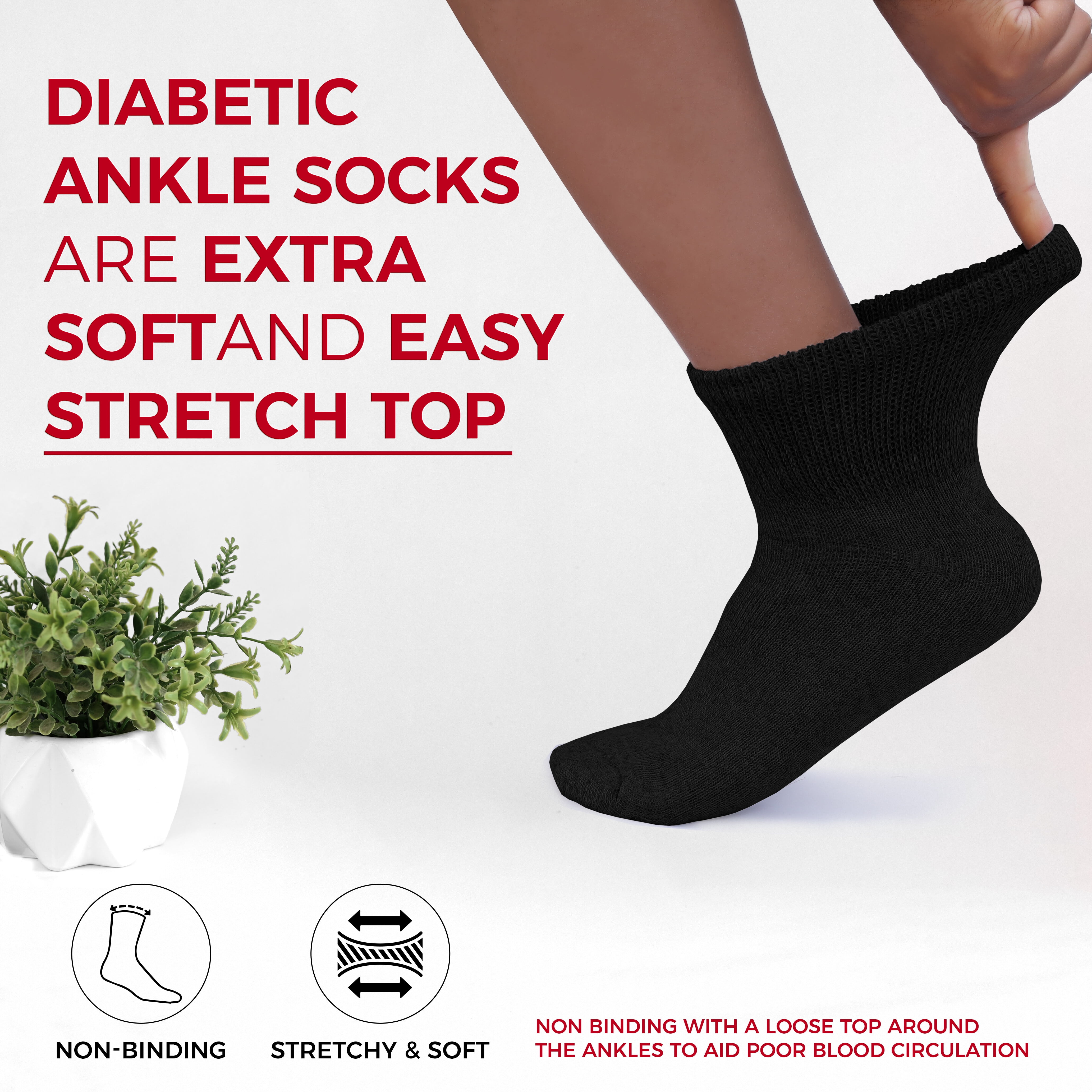 Diabetic Ankle Socks – Non-Binding Circulation Quarter Socks, Cushioned Cotton Blend for Men & Women (Black 6Pairs, Size 10-13, Fits Women’s Shoe 7-12)