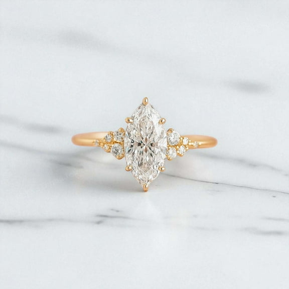 SHUBHKRISHNAJEWELLS Comfort Fit Ring 2 CT Marquise Cut Ring 14K Moissanite Diamond Engagement Ring Wedding Ring for Women