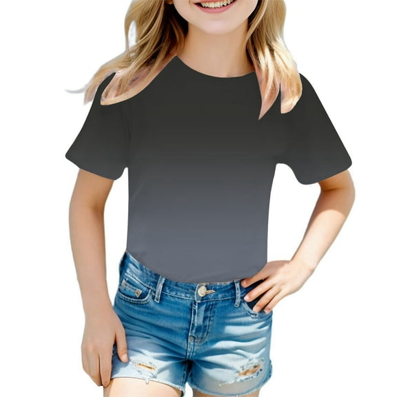 Hienoo Girls T-Shirt Gradient Short Sleeved T Shirt Children's Casual Tshirt