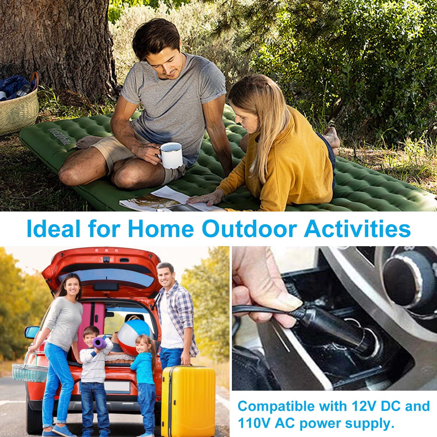 GVDV Electric Air Pump for Inflatables, Portable Air Mattress Pump, Quick Fill Inflatables Mattress Pool Floats Raft Boat