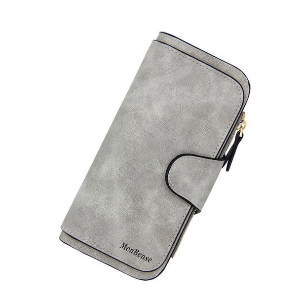 Cartera larga para mujer, cartera sencilla de piel encerada con aceite, monedero de color liso, bolso de mano para mujer