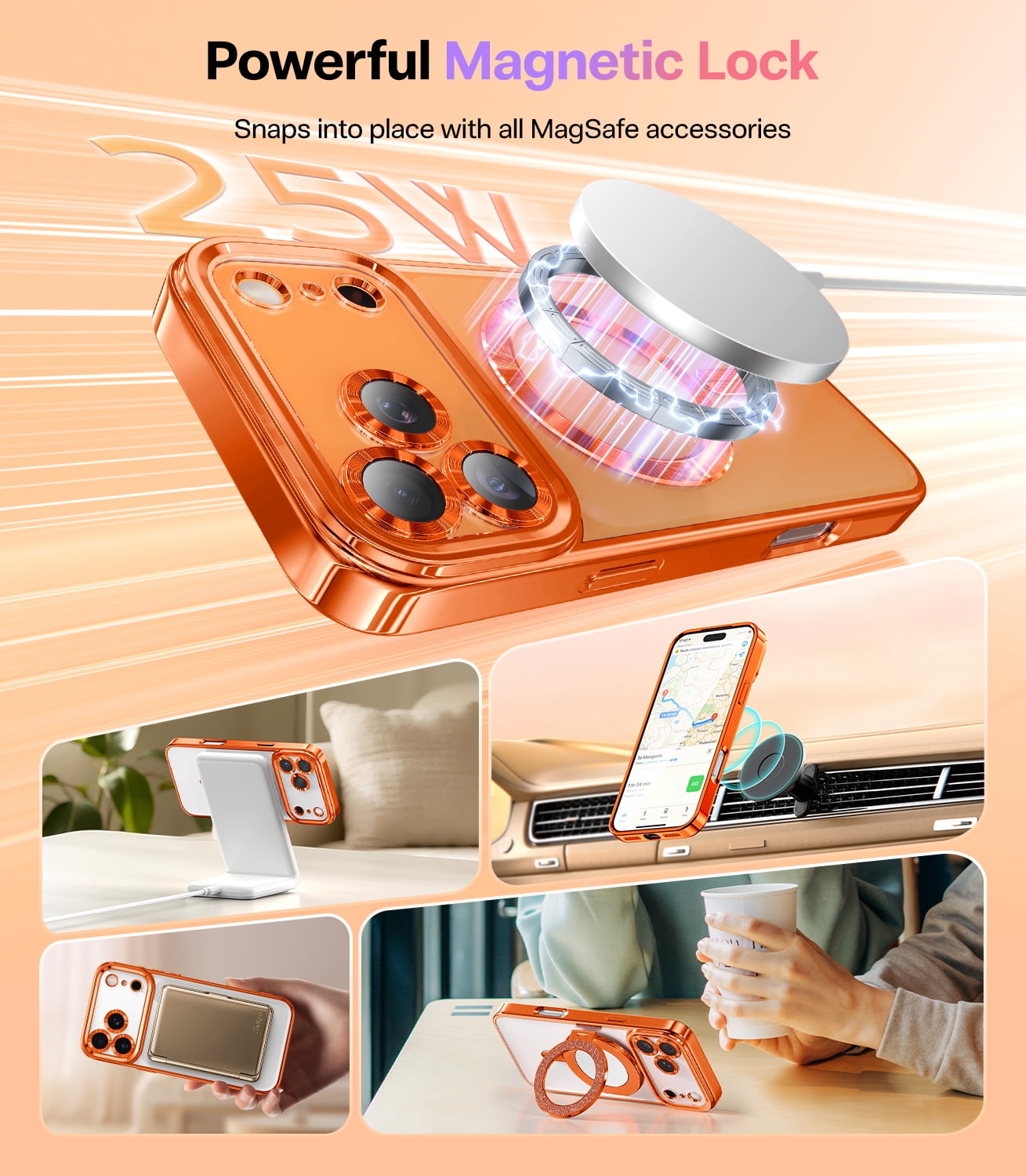 Meifigno for iPhone 17 Pro Max Case 6.9", [Glitter Card & Wrist Strap] [Compatible with MagSafe] [1HD+1X Privacy Screen Protectors] Surround Raised Lens Protection 17 ProMax Case, Cosmic Orange