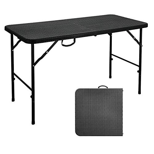Folding Table Small Portable Foldable With Carrying Handle 4 Ft Black Square Plastic Faux Rattan Fold In Half Camping Picnic Up Computer For Game Lightweight Only 17lbs Com Folding Table Small Portable Foldable, Lifetime 4 Foot Portable Outdoor Table With Sink