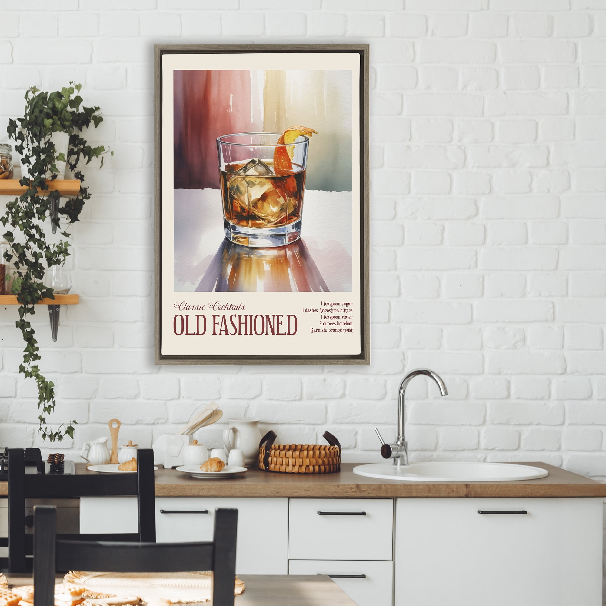 Stupell Industries Old Fashioned on Surface Brown Framed Floater Canvas Wall Art, design by Andreas Magnusson