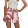 thumbnail image 4 of Women's High Waisted Drawstring Shorts with Pockets, Striped Rolled Hem Casual Summer Shorts, Loose Fit Elastic Waist Short Pants for Women Daily Wear 04-Pink S, 4 of 4