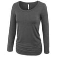 thumbnail image 2 of Long Sleeve Solid Basic Drape Top Side Shirring Tunic, 2 of 14