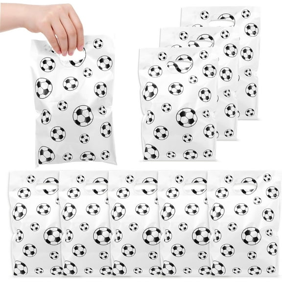50 Pcs Soccer Goodie Bags, Plastic Soccer Gift Bags, Sport Candy Goodie Snack Treat Bag for Sport Party Supplies Birthday Decorations