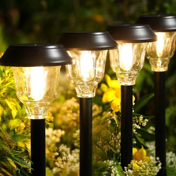 6 Pack Metal & Glass Solar Pathway Lights, LED Waterproof Solar Lights Outdoor Landscape Lighting, 3000K Warm White