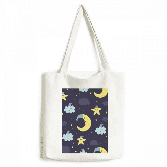 Cartoon Moon Night Personification Pattern Tote Canvas Bag Shopping Satchel Casual Handbag