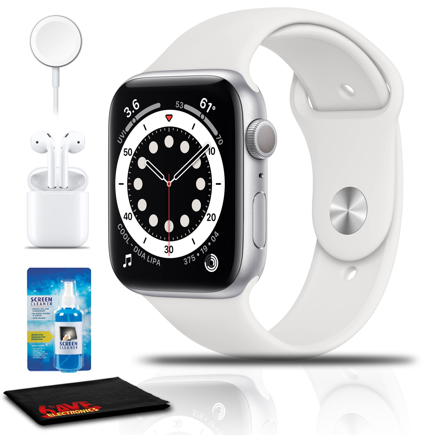 Apple Watch Series 6 (GPS, 44mm, Silver, White Sport Band) with AirPods 2  (New-Open Box) - Walmart.com