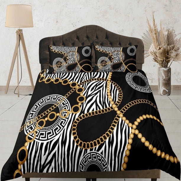 Barroco Negro Lujo Doona Cubierta Estética Juego de Cama Completo Decoración Victoriana