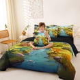 thumbnail image 3 of Feelyou Cartoon Dinosaur Bedding Comforter Set for Kids, Nature Jungle Wildlife Queen Bedding Sets, Green Blue, Black Reversible, 7pcs, 3 of 7