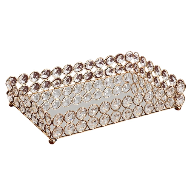 Oro Perfume espejo toca bandeja ornamentada hogar boda decorativo espejo bandeja joyería Perfume maquilje - 25x15x5cm Los 25x15x5cm Sunnimix tocador de bandeja de cristal