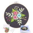thumbnail image 1 of KISSBUTY Gama completa de kit de inicio de bordado con patrón de punto de cruz, incluye tela de bordado con patrón floral, aro de bordado de bambú, kit de herramientas de hilos de color (rosas de colo, 1 of 5